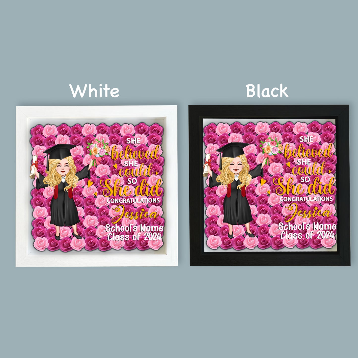 Fille diplômée 2024 - Boîte à souvenirs florale personnalisée
