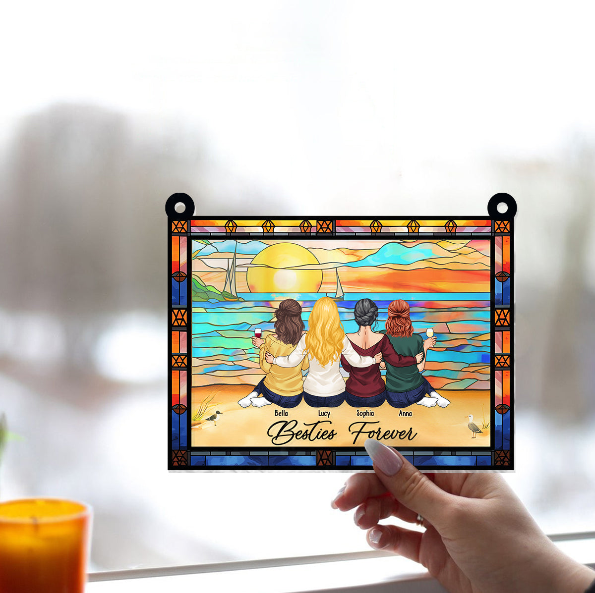 Besties Forever - Personalized Bestie Window Hanging Suncatcher Ornament