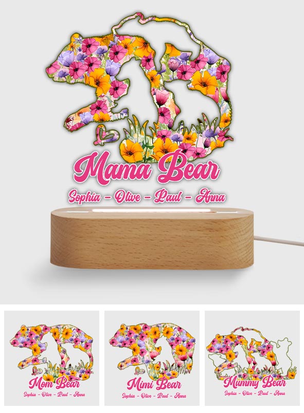 Plaque lumineuse personnalisée en forme de maman ours - Socle lumineux « Maman Ours »