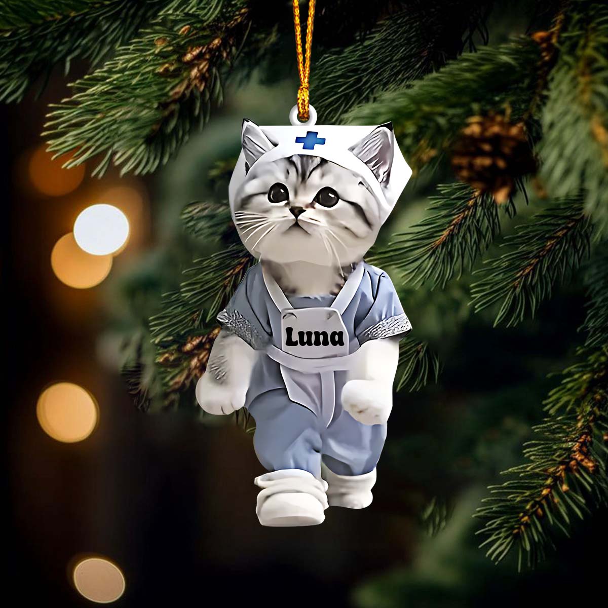 Cute Cat Nurse - Personalized Nurse Ornament