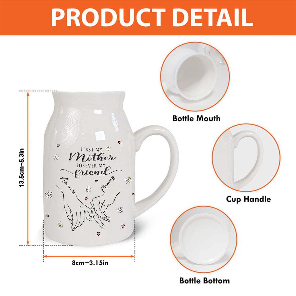 Ma mère d'abord, mon amie pour toujours - Vase à fleurs en céramique personnalisé pour maman