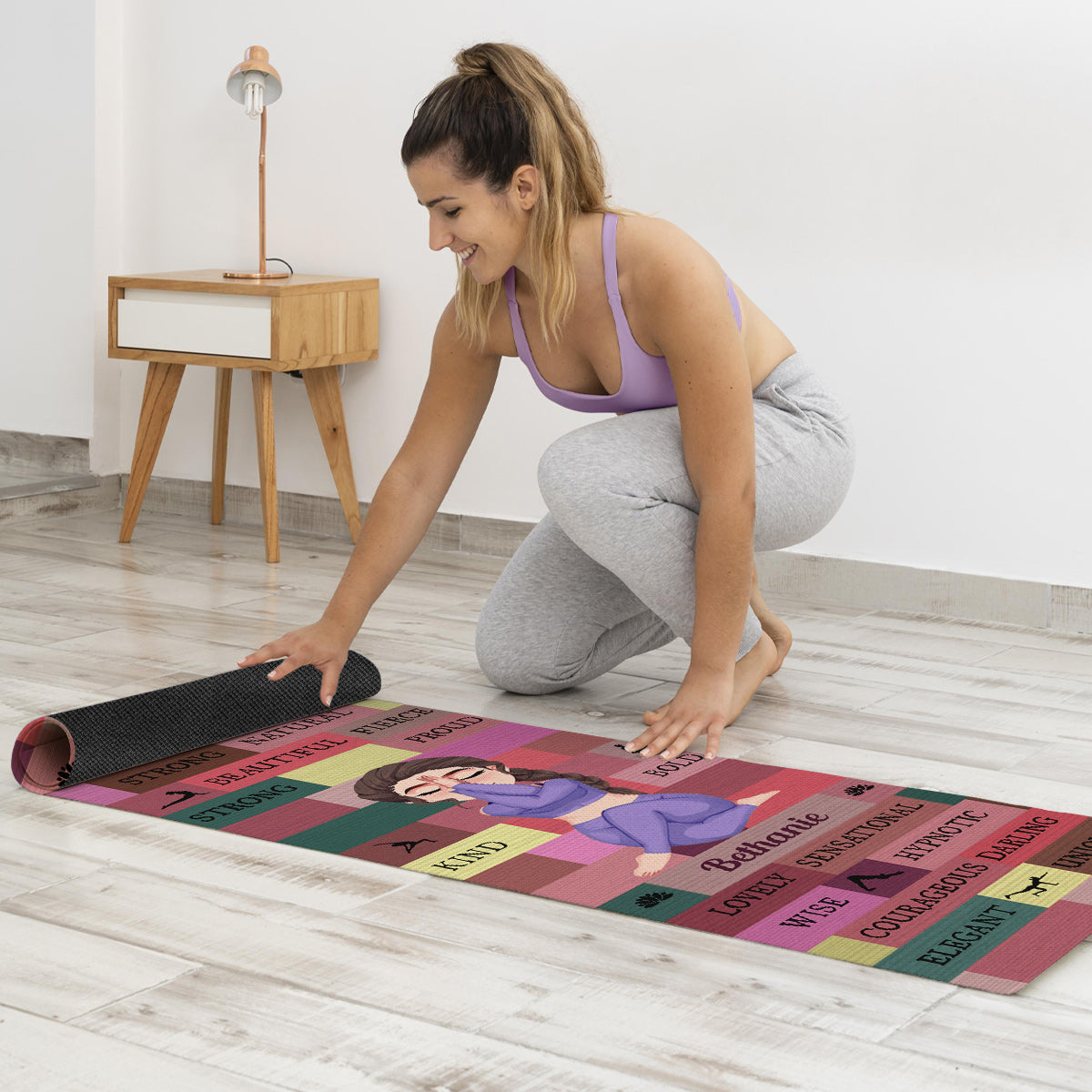 Tapis de yoga personnalisé Yoga Girl I Am Bold Pink - Tapis de yoga