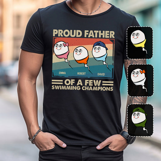 Fier papa, mère de plusieurs champions de natation - T-shirt et sweat à capuche personnalisés pour papa