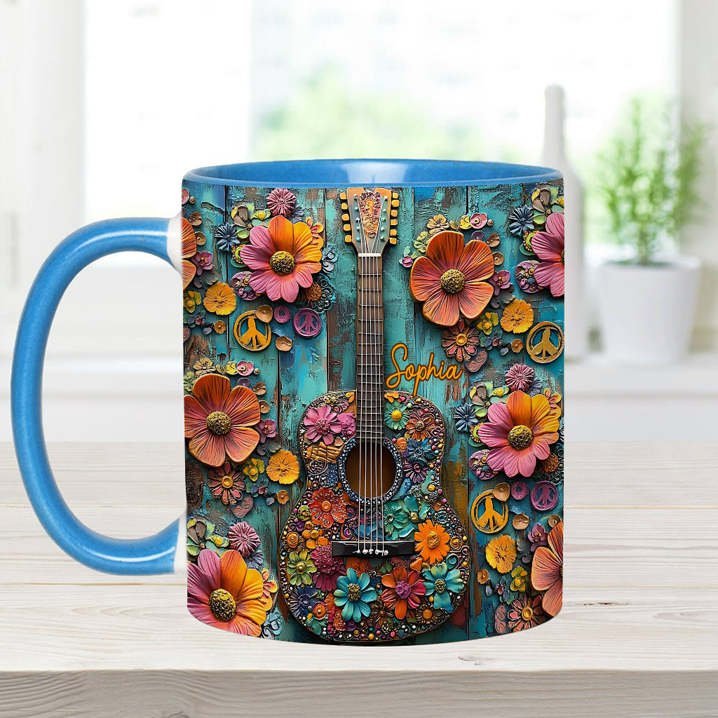 Mug vintage hippie à motif guitare - Mug personnalisé hippie