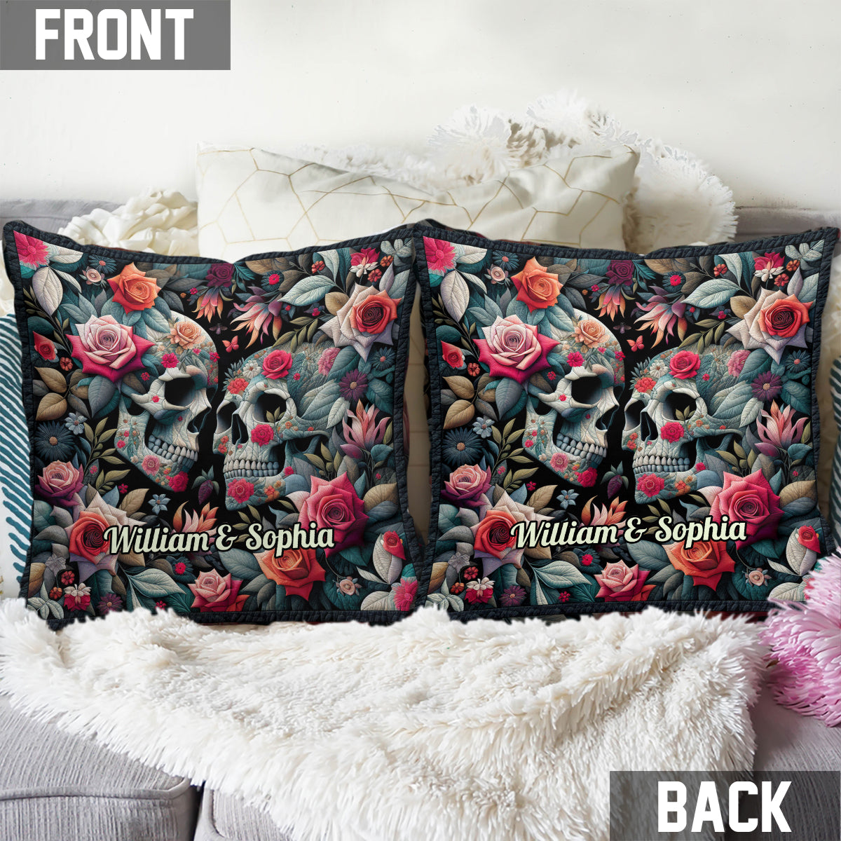 Jusqu'à ce que la mort nous sépare - Coussin décoratif personnalisé en forme de crâne