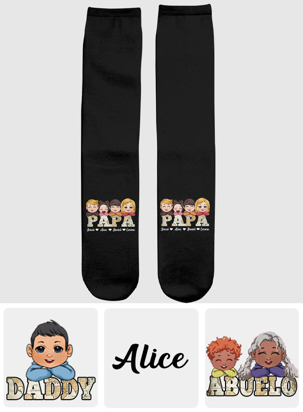 Carte vintage Papa avec enfants - Chaussettes personnalisées pour grand-père