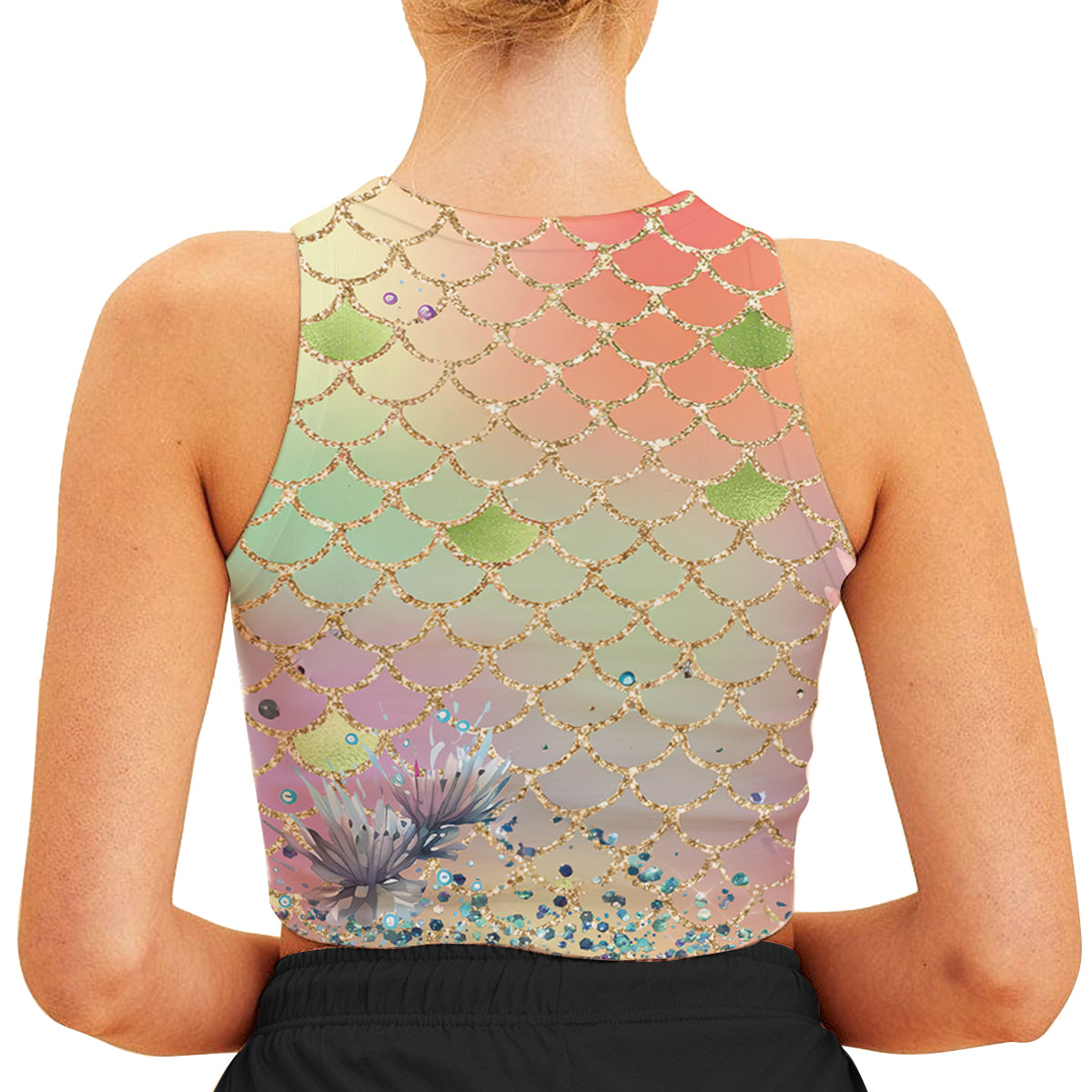 Débardeur court personnalisé Salty Lil Beach Mermaid Scale - Tortue