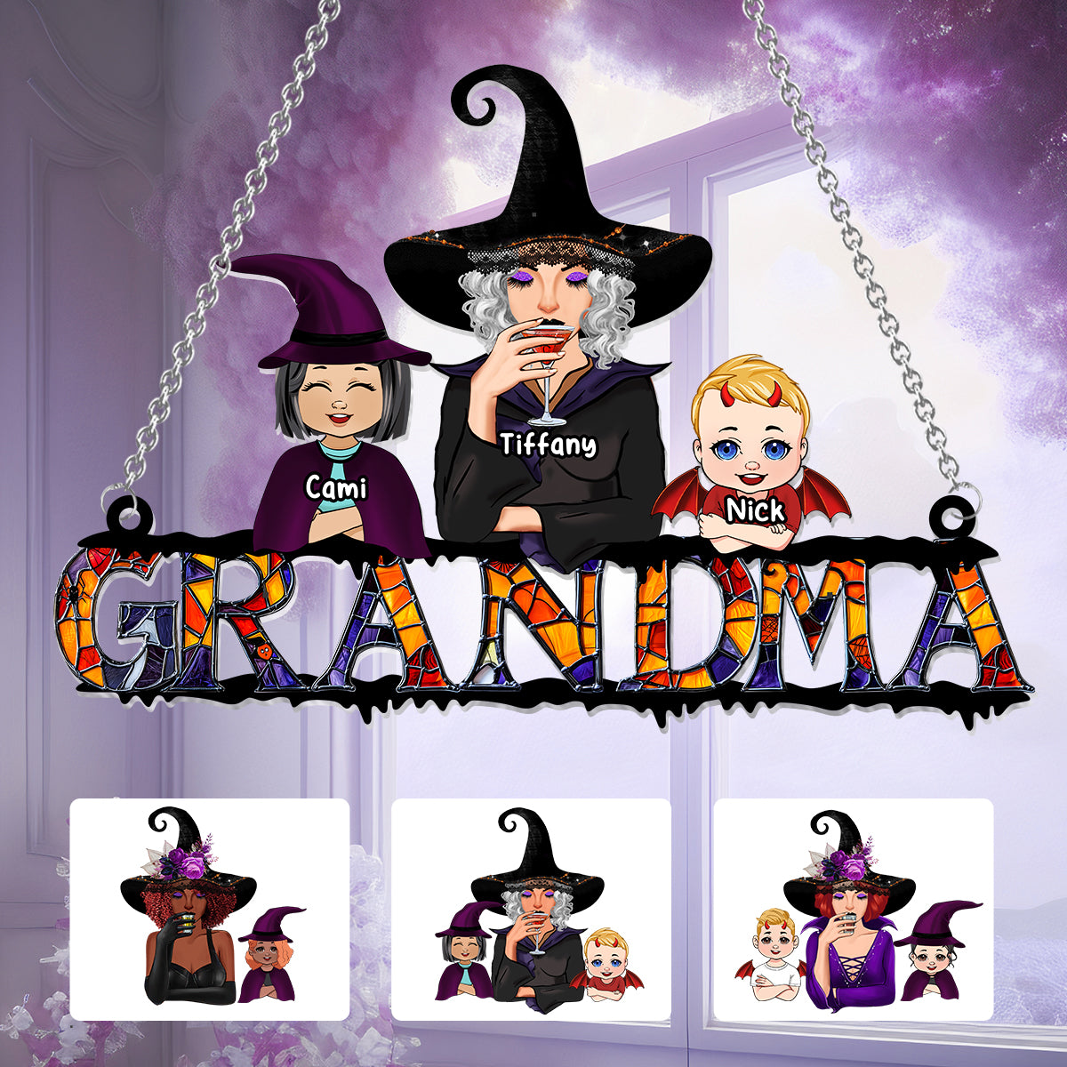 Halloween pour grand-mère - Décoration attrape-soleil personnalisée à suspendre à la fenêtre pour grand-mère 