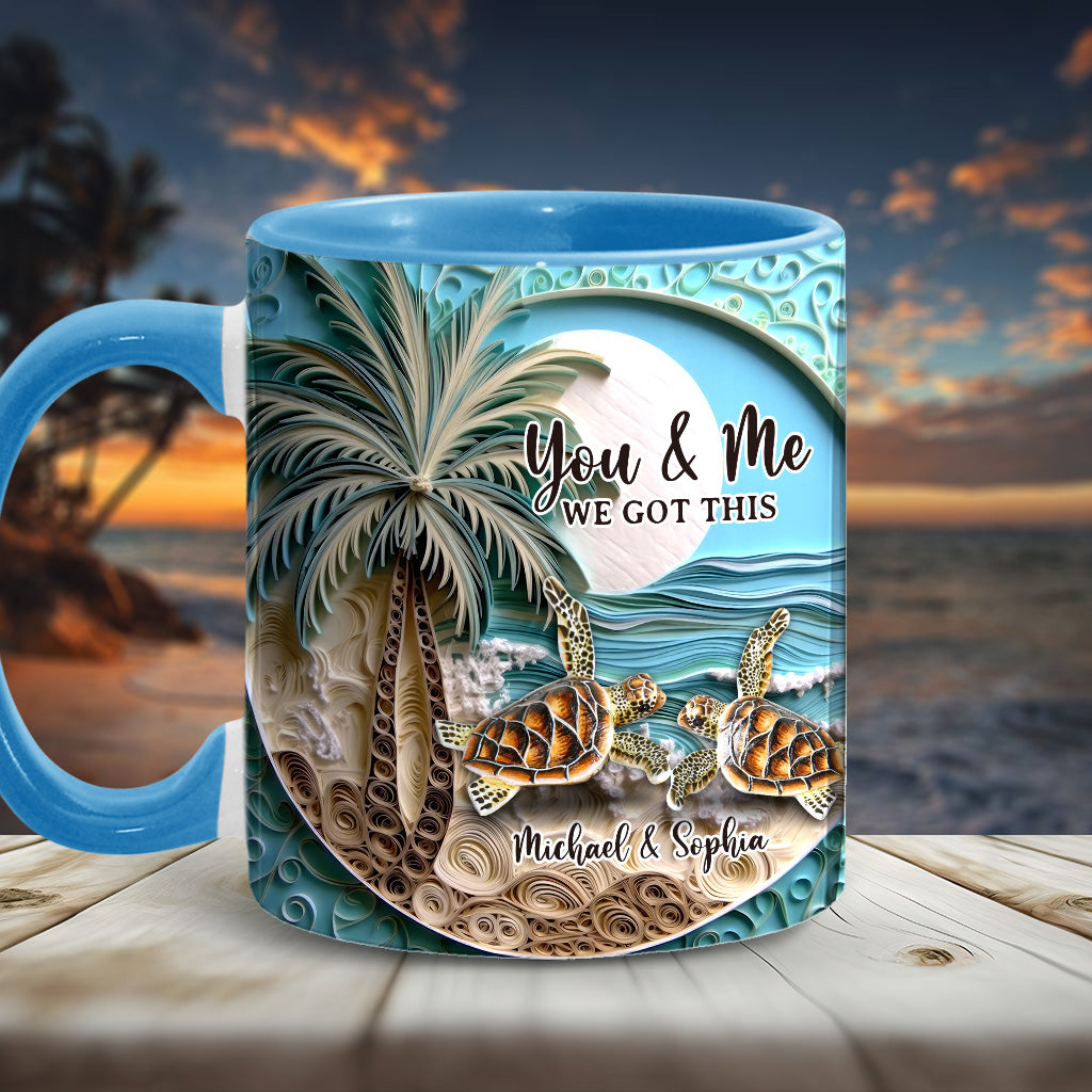 Couple de tortues sur la plage - Mug personnalisé à motif tortue