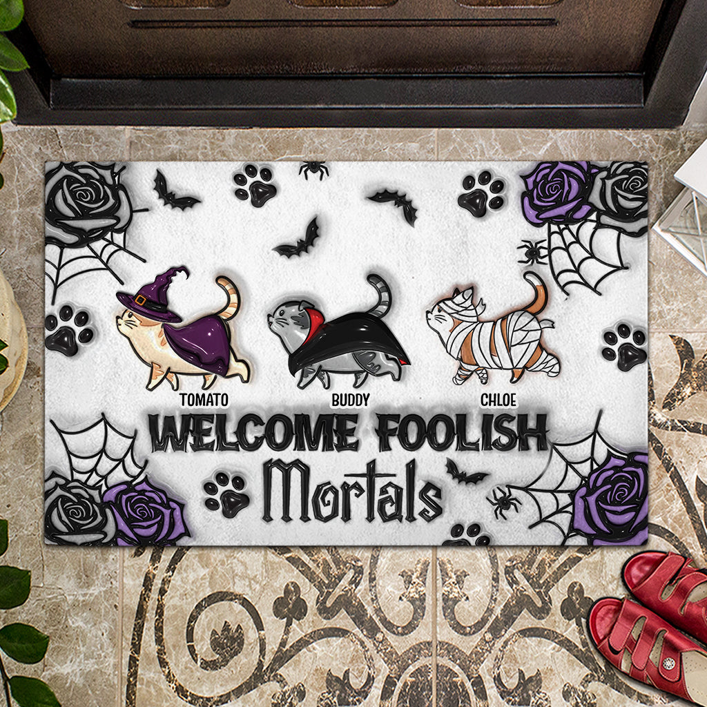 Welcome Foolish Mortals - Personalized Cat Doormat