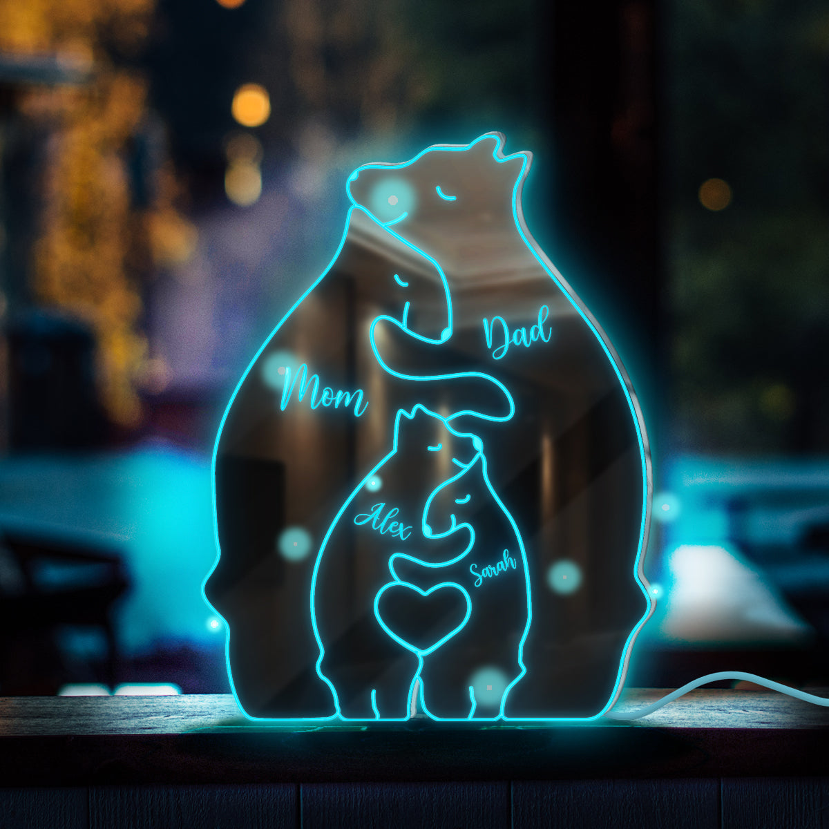 Famille Ours - Miroir lumineux personnalisé pour toute la famille 