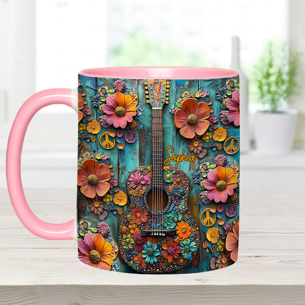 Mug vintage hippie à motif guitare - Mug personnalisé hippie