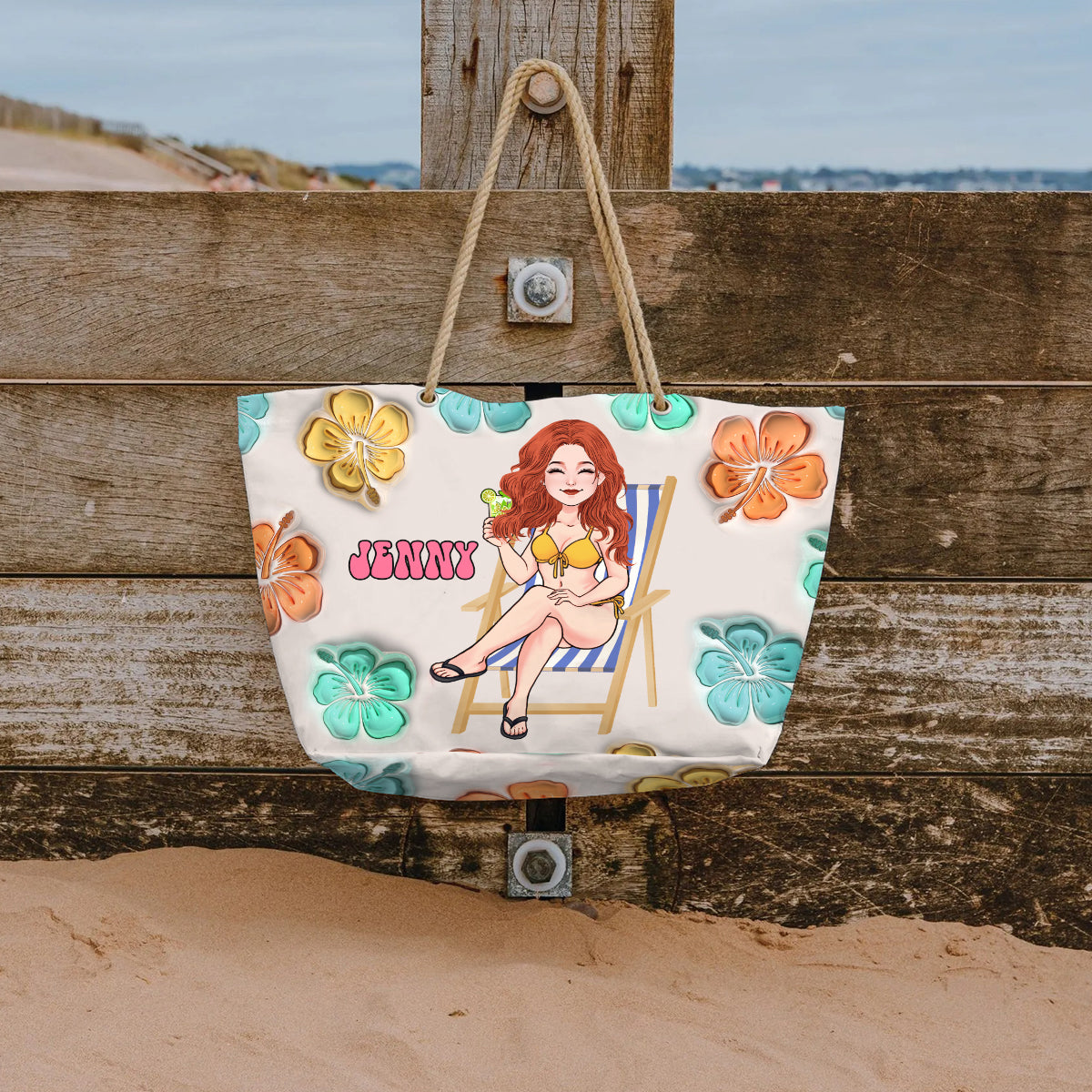 Ambiance estivale - Sac de plage personnalisé pour amoureux de la mer