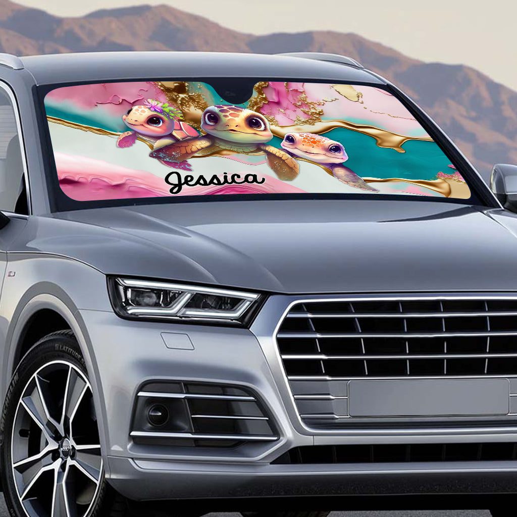 Tortue rose mignonne - Pare-soleil de voiture personnalisé en forme de tortue