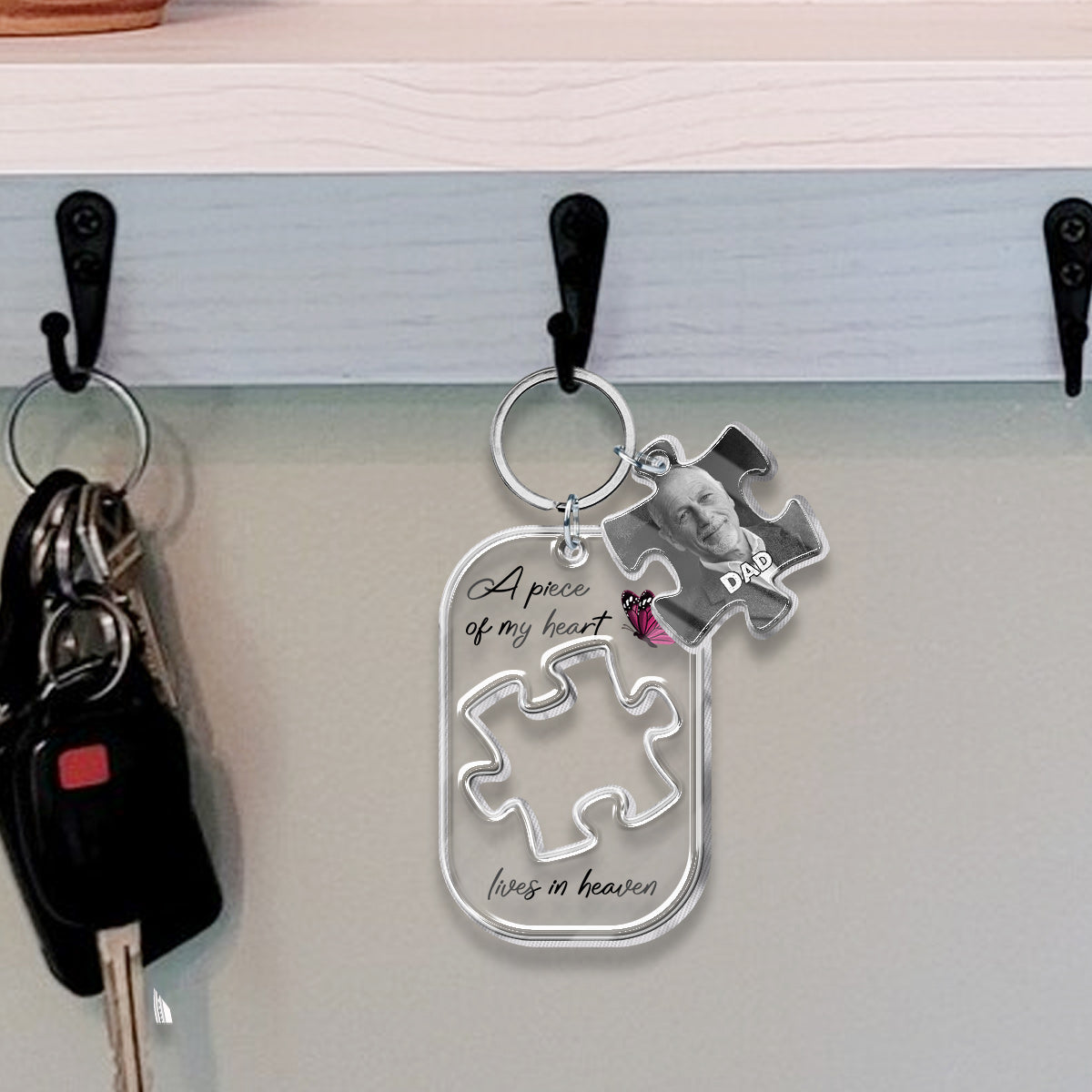 A Piece Of My Heart Lives In Heaven - Personalized Memorial Keychain with Charms