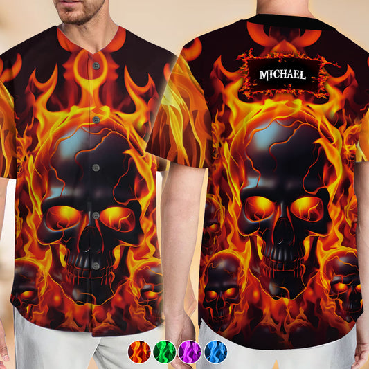 Maillot de baseball personnalisé Tête de mort de feu