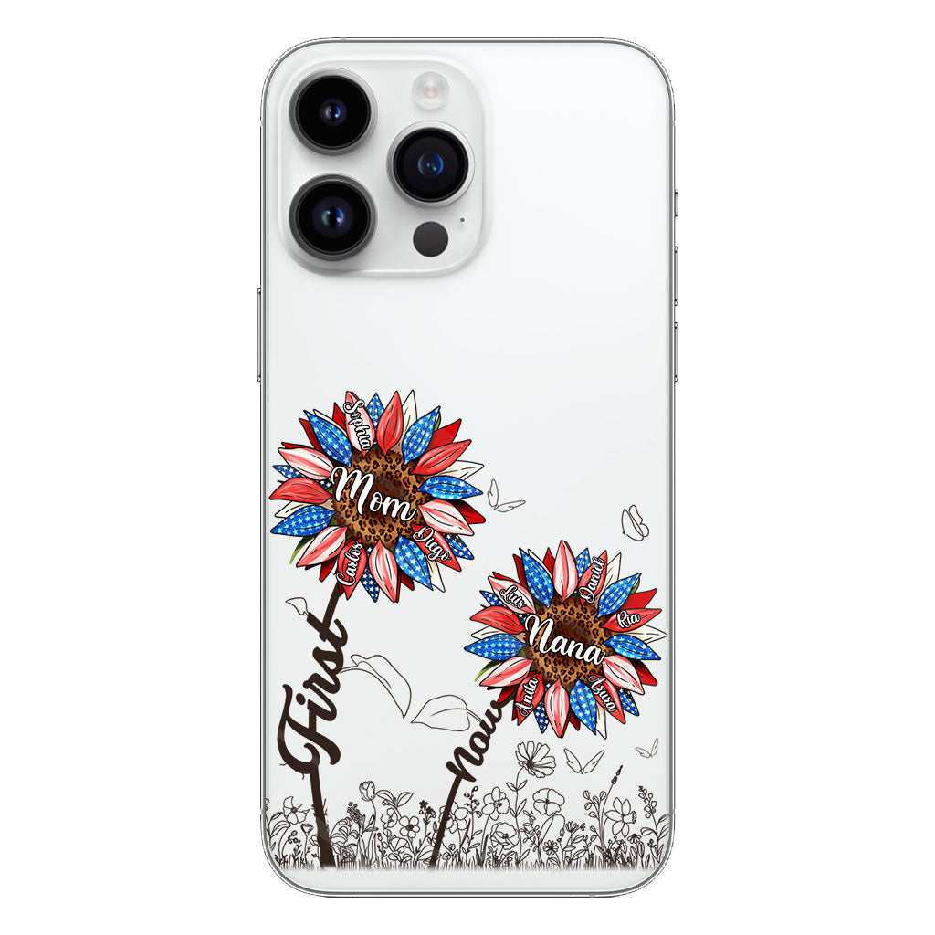 Première maman, maintenant grand-mère - Version Tournesol - Coque de téléphone transparente personnalisée pour grand-mère