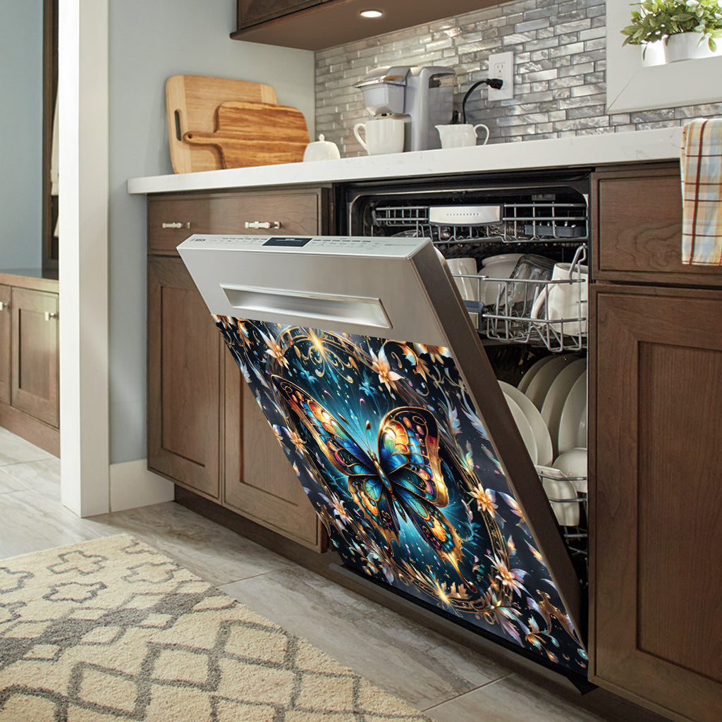 Superbe couvercle de lave-vaisselle papillon doré