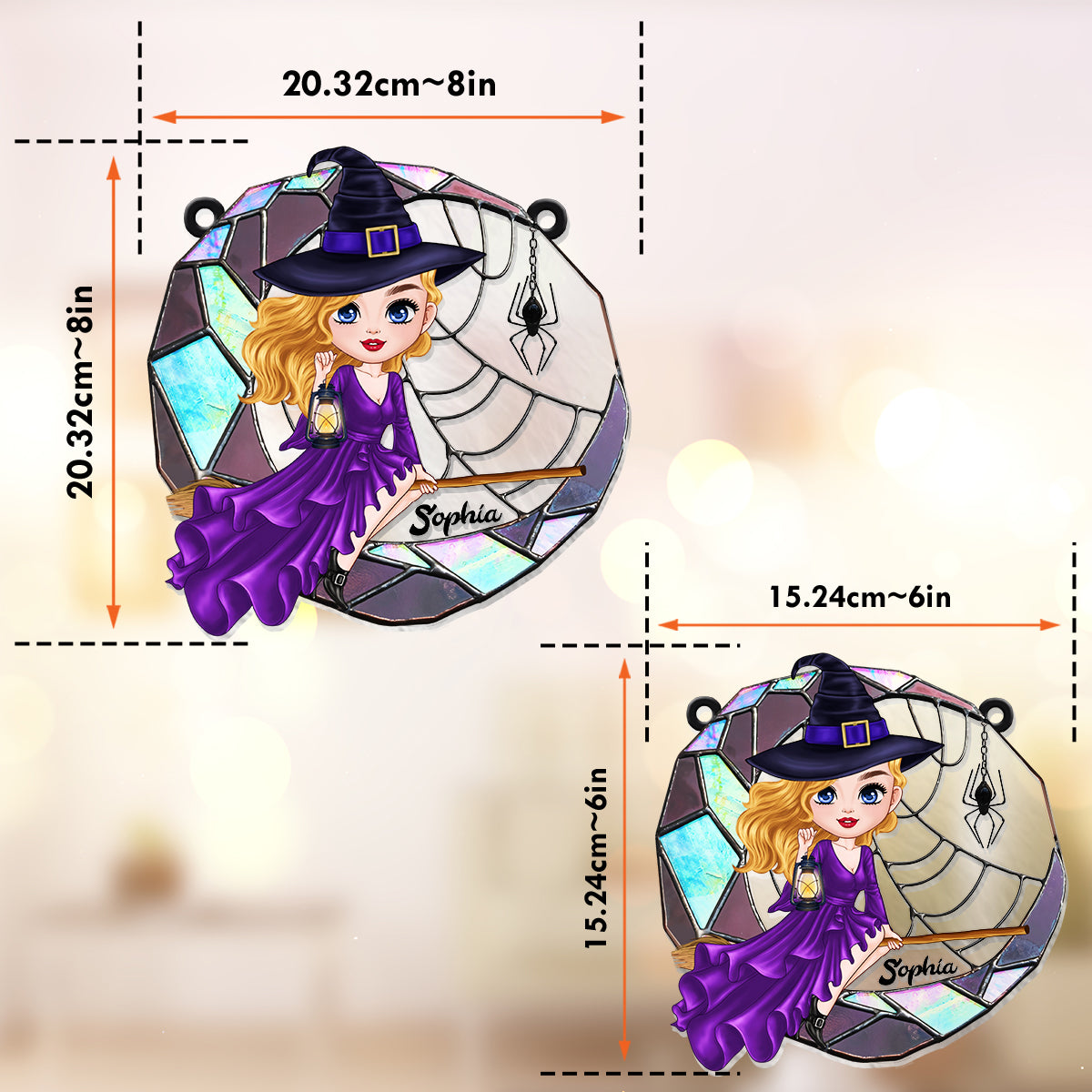 Sorcière maléfique sur la lune - Ornement attrape-soleil personnalisé à suspendre à la fenêtre 