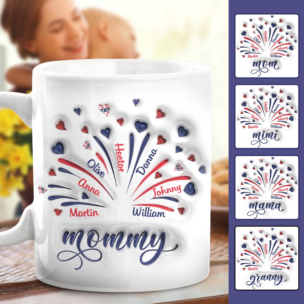 Mug personnalisé « Feu d'artifice drapeau américain » pour maman