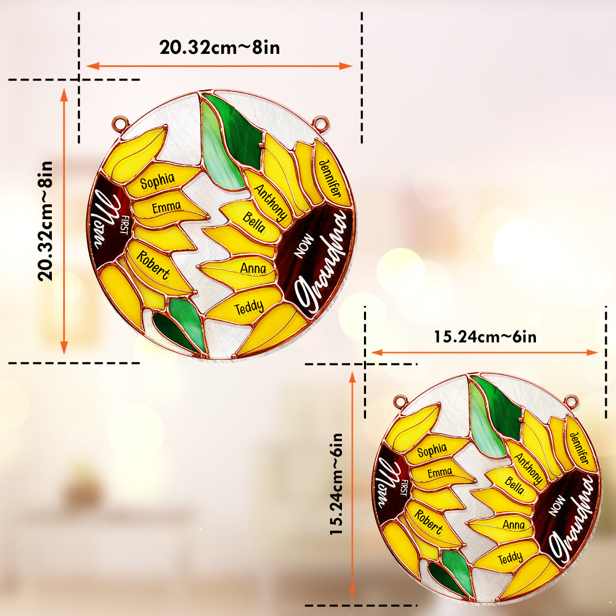 Première maman, maintenant grand-mère - Tournesol - Décoration attrape-soleil personnalisée à suspendre à la fenêtre « Grand-mère »