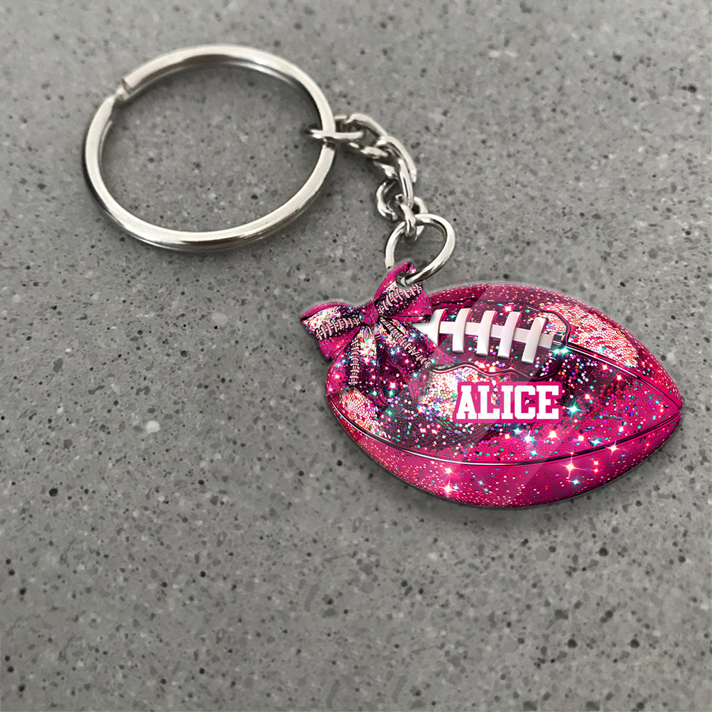 In Octorber We Watch - Personalized Football Keychain