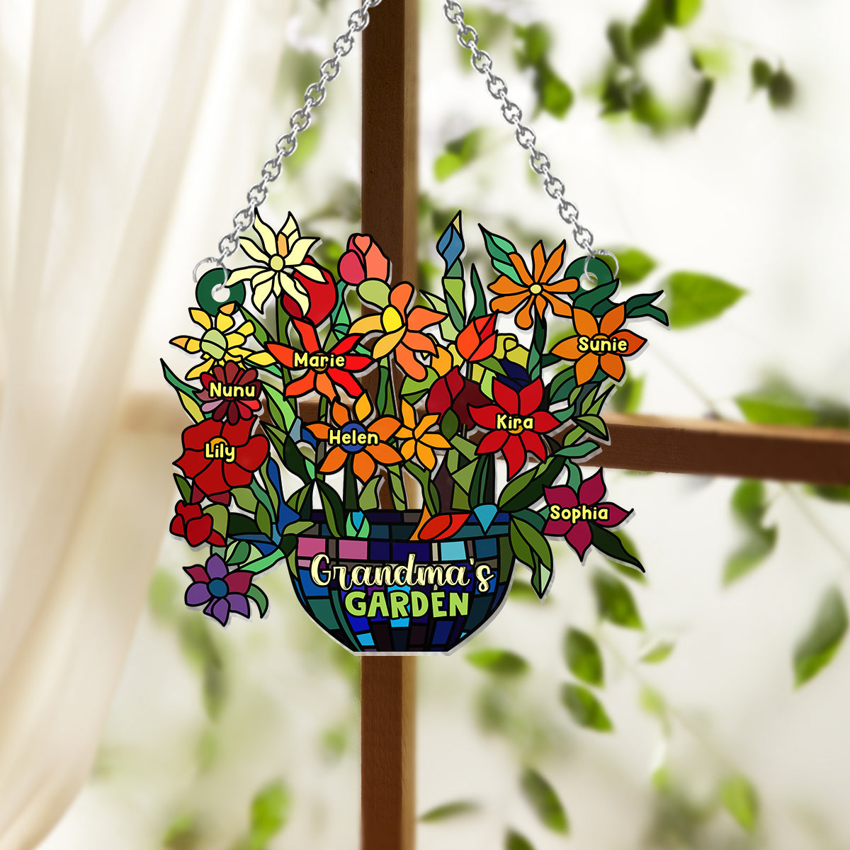 Jardin de grand-mère - Attrape-soleil personnalisé à suspendre à la fenêtre 