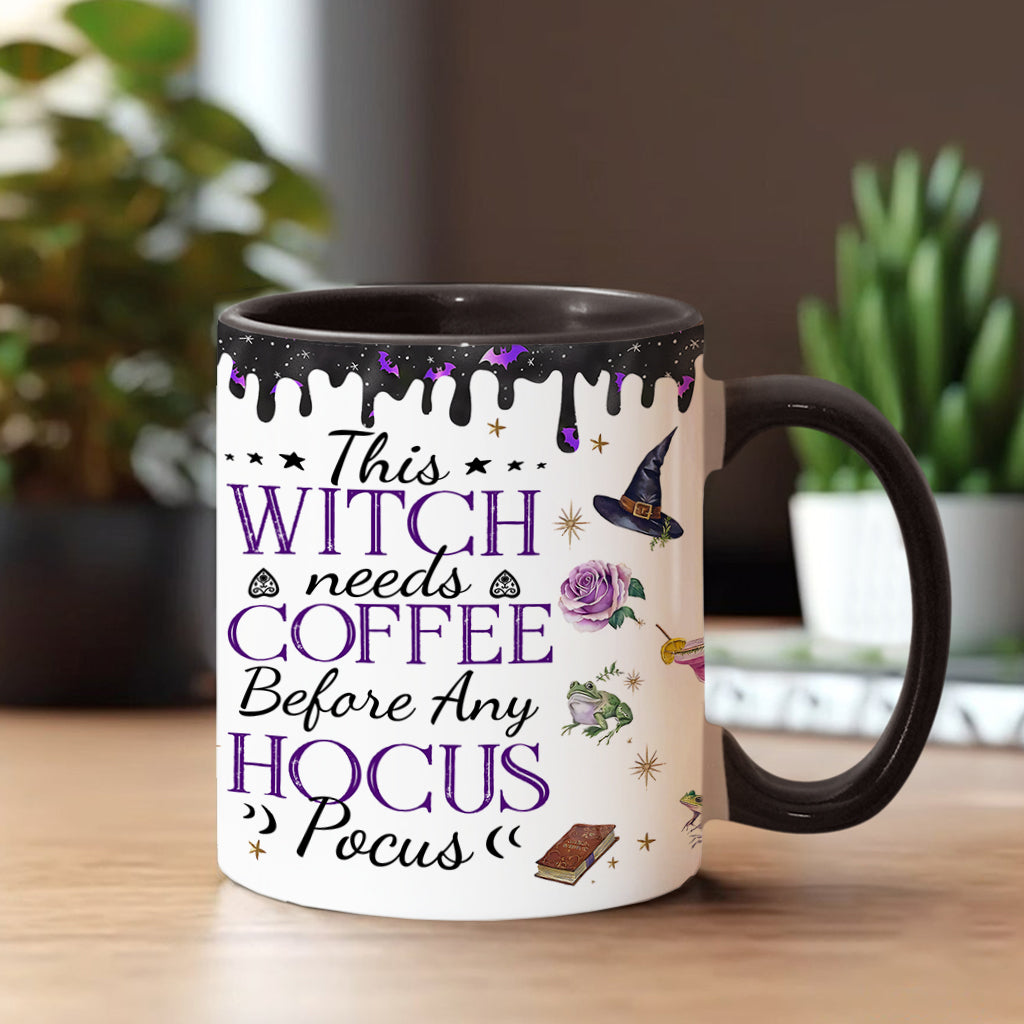 This Witch Need Coffee Before Any Hocus Pocus - Personalized Witch Accent Mug