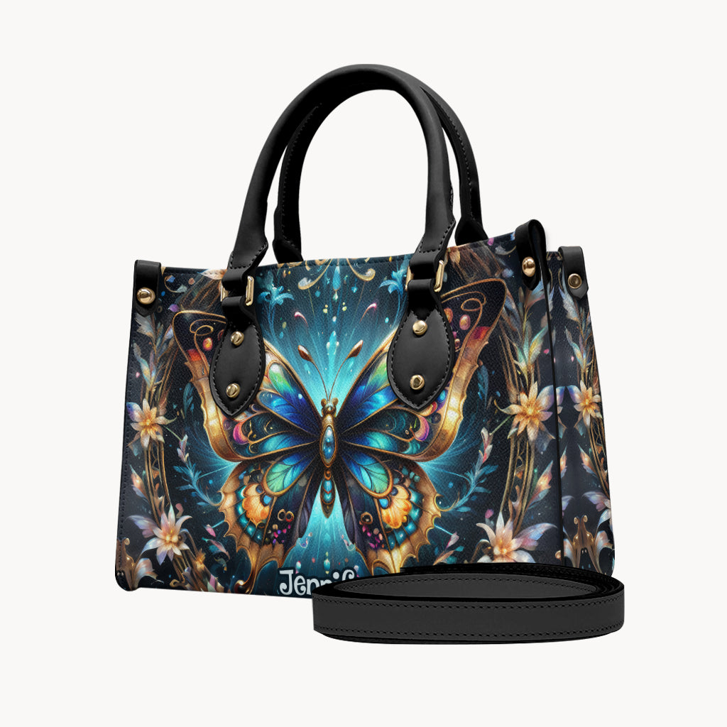 Sac à main en cuir personnalisé avec un magnifique papillon doré métallisé - Sac à main papillon personnalisé