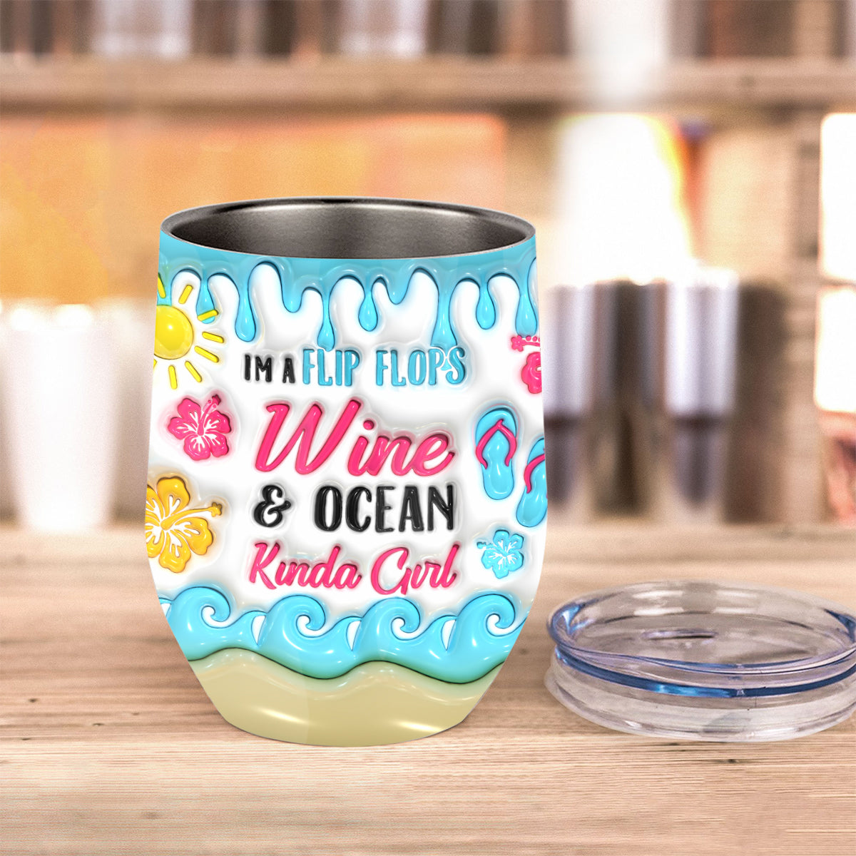 Je suis une fille en tongs et amoureuse de l'océan - Gobelet à vin personnalisé pour les passionnés de la mer
