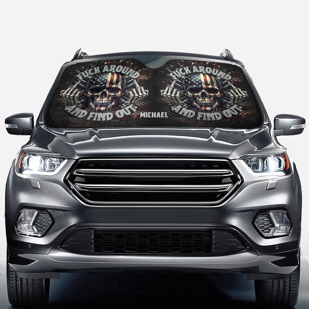 Pare-soleil de voiture personnalisé en forme de crâne avec drapeau américain