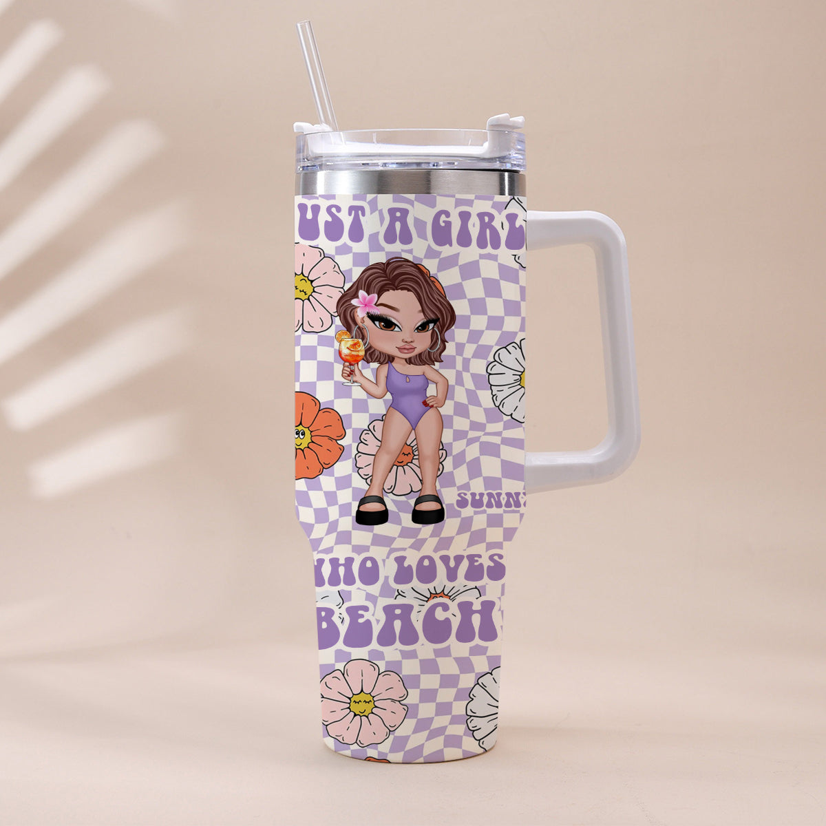 Gobelet isotherme personnalisé Feral Girl Summer - Amoureux de la mer avec anse