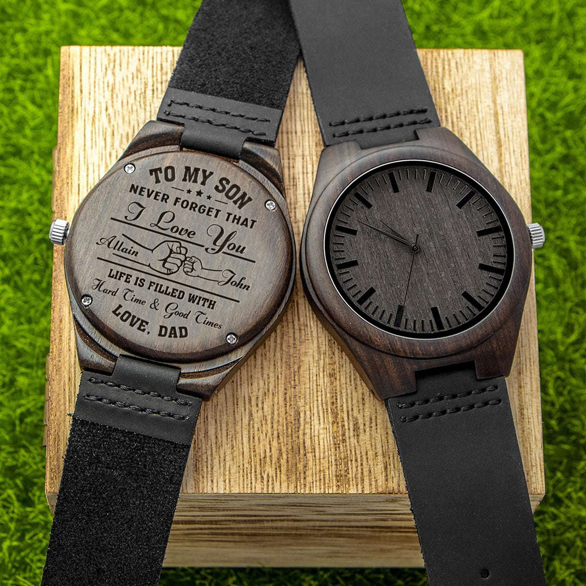 À mon fils - Montre en bois gravée personnalisée