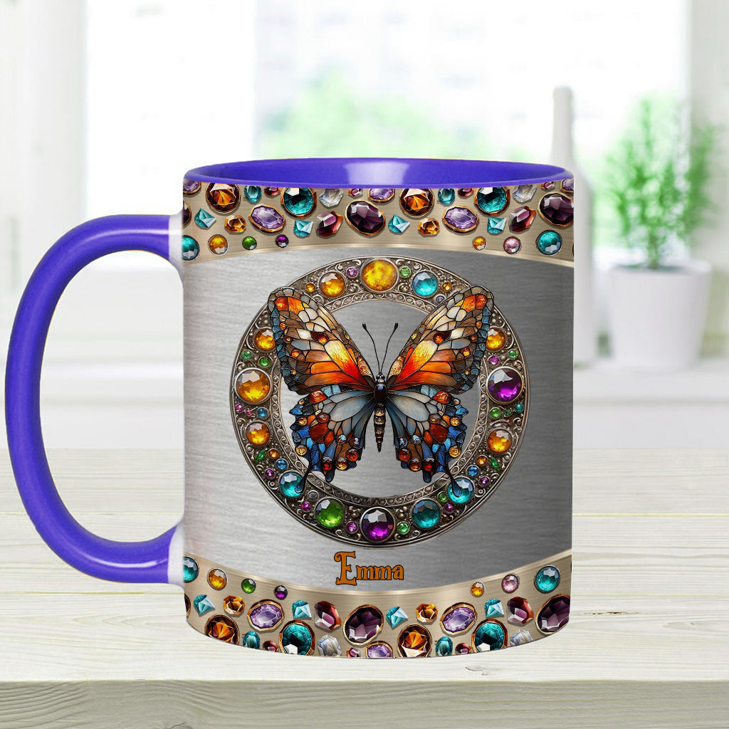 Mug personnalisé « Beauté du vitrail » avec motif papillon