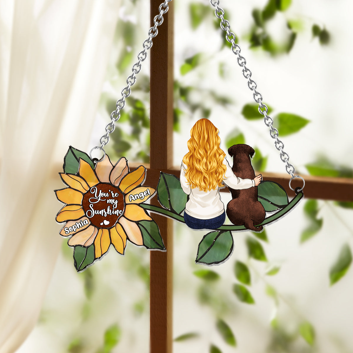 Tu es mon rayon de soleil - Attrape-soleil personnalisé pour fenêtre en forme de chien 