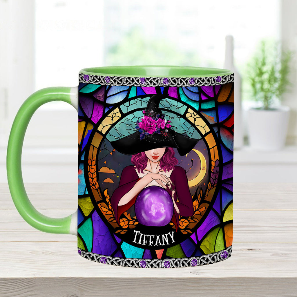 Mug personnalisé à motif sorcière, en vitrail violet mystique