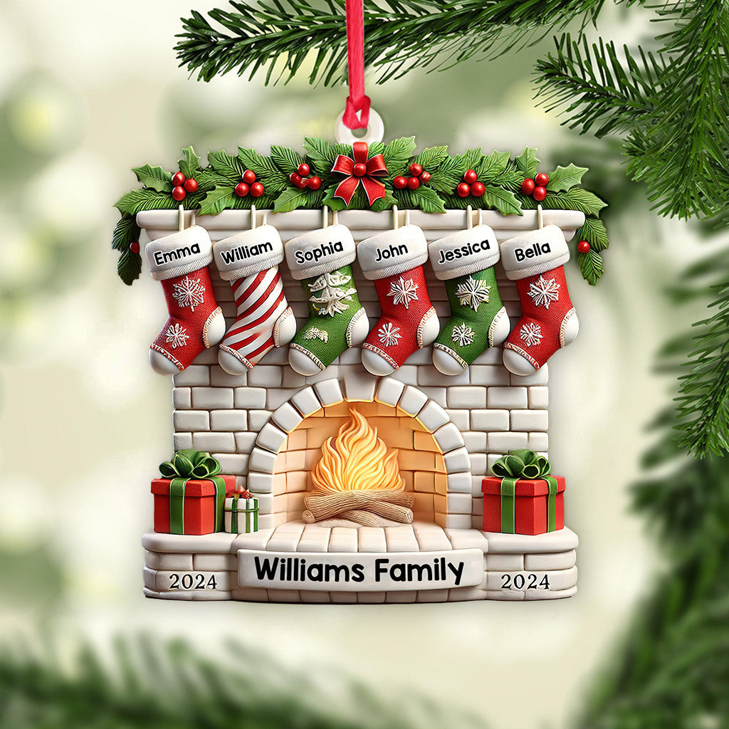 Stockings on Fireplace - Personalized Family Ornament