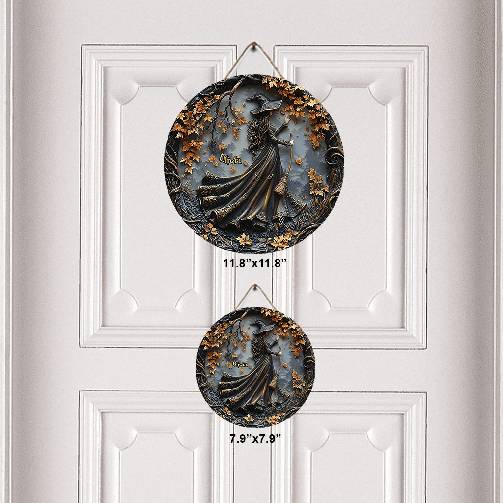 Belle Sorcière - Panneau rond en bois personnalisé « Sorcière »