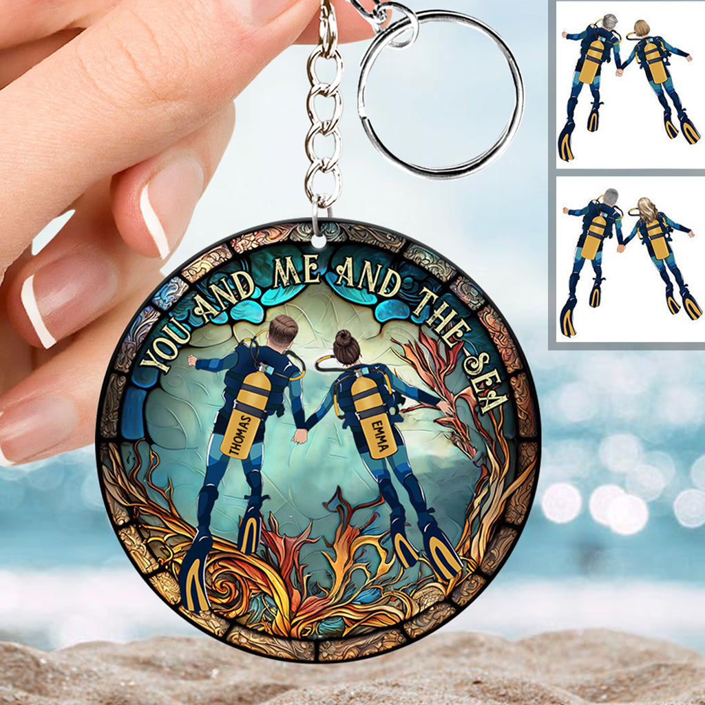Toi, moi et la mer - Porte-clés de plongée sous-marine personnalisé