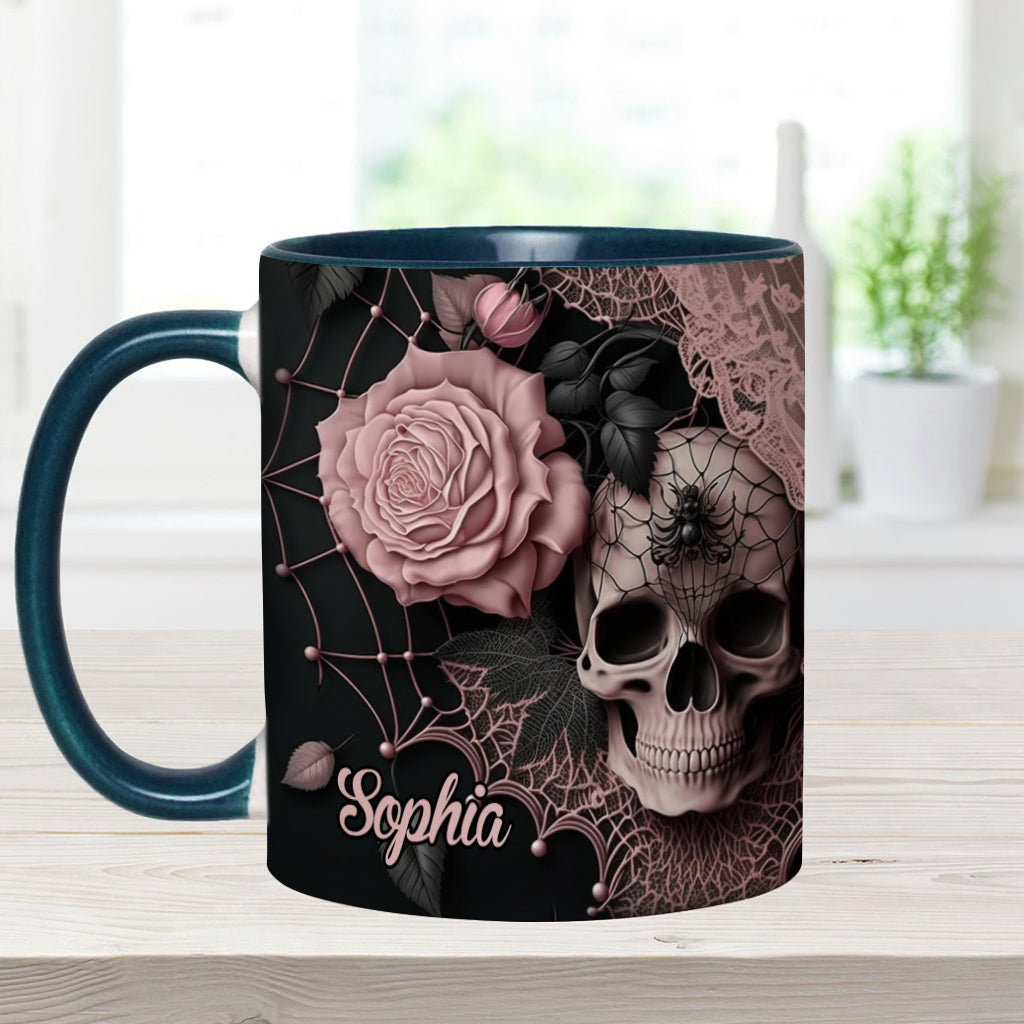 Mug personnalisé à motif de crâne et roses