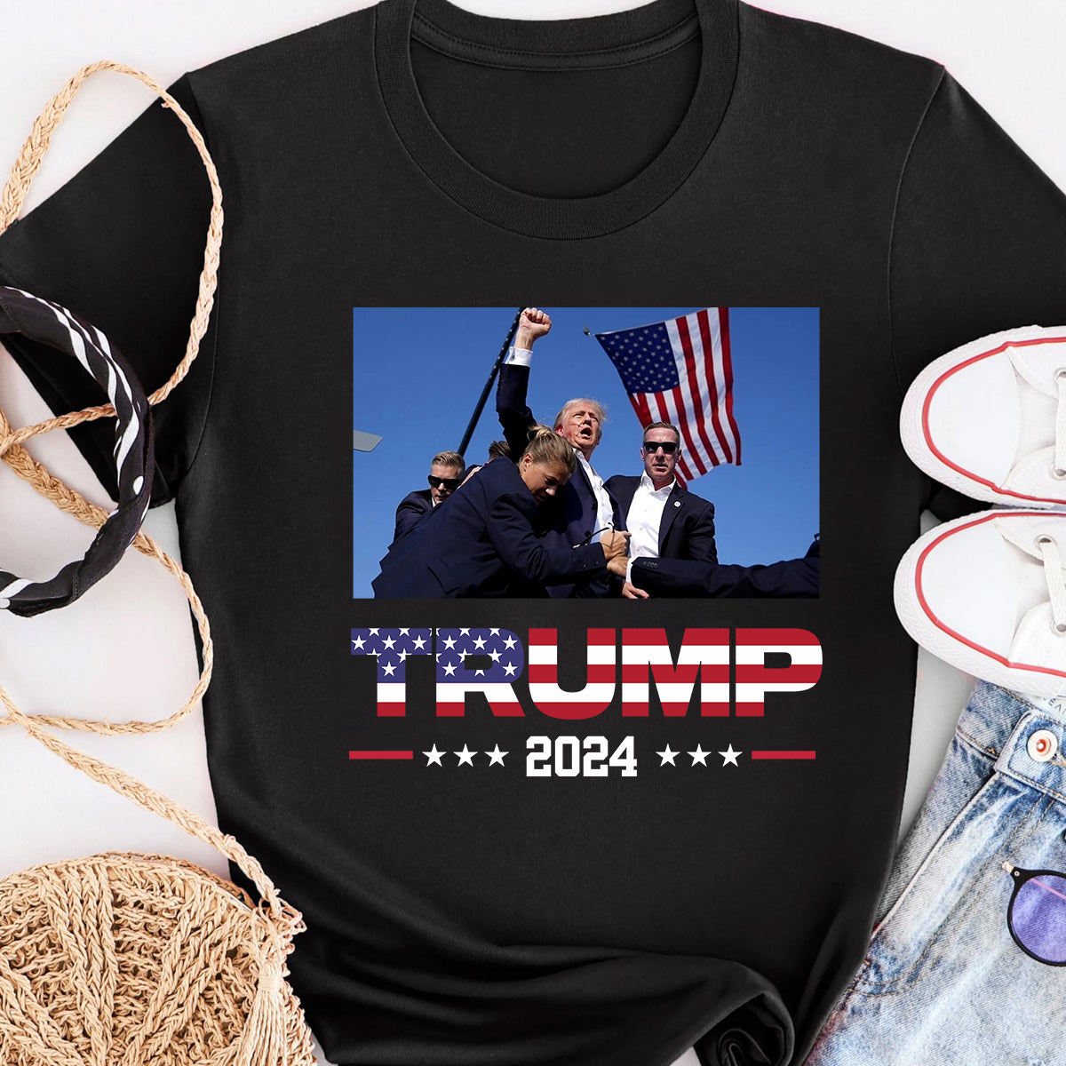 T-shirt « Never Surrender », T-shirt « Fight For America », T-shirt et sweat à capuche « Rallye 2024 »
