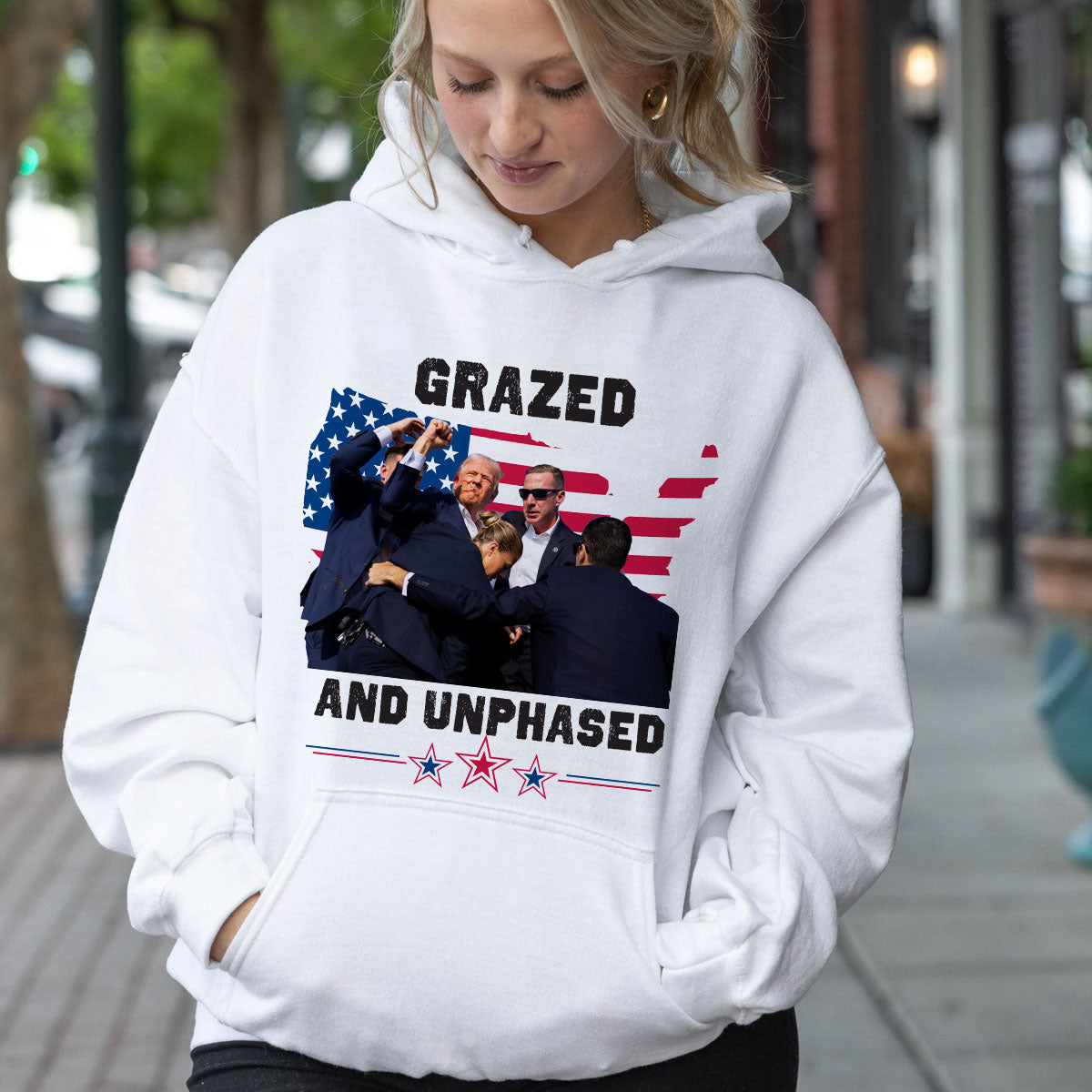 T-shirt « Pas aujourd’hui », T-shirt « Rendre sa grandeur à l’Amérique », T-shirt et sweat à capuche « Battez-vous ! »