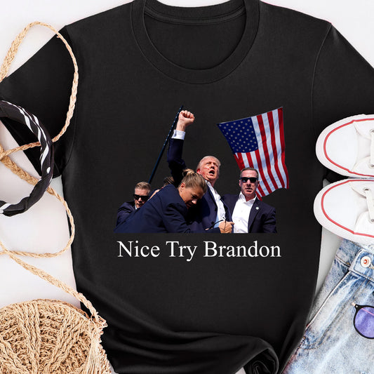 T-shirt « Bien essayé Brandon », T-shirt « Ne jamais se rendre », T-shirt « Luttons pour l’Amérique », T-shirt « Rassemblement 2024 », T-shirt et sweat à capuche « Luttons, Lutons, Lutons »