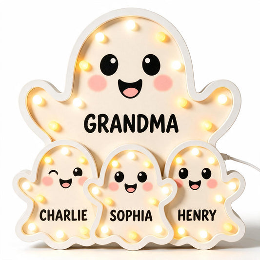 Grandma's Boo Crew Personalized Ghost Family LED Light Box - Cute Halloween Decor Gift for Grandma