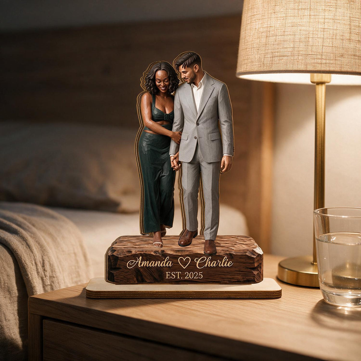Personalized Couple 2-Layer Wooden Portrait Plaque - Custom Names & Date Wedding Anniversary Gift for Her Him