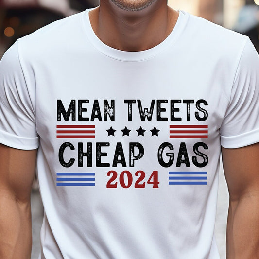 T-shirt « Mean Tweets and Cheap Gas 2024 », T-shirts conservateurs, T-shirt pro-Trump 2024, T-shirt anti-Biden, T-shirt Trump, Cadeau républicain, T-shirt et sweat à capuche patriotiques