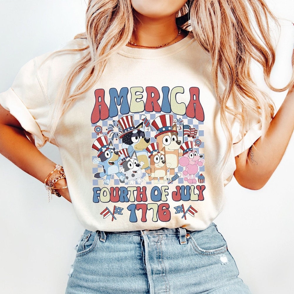 T-shirts Red White Bluey Family, T-shirt du 4 juillet, T-shirt patriotique pour la fête nationale américaine, T-shirt et sweat à capuche patriotiques