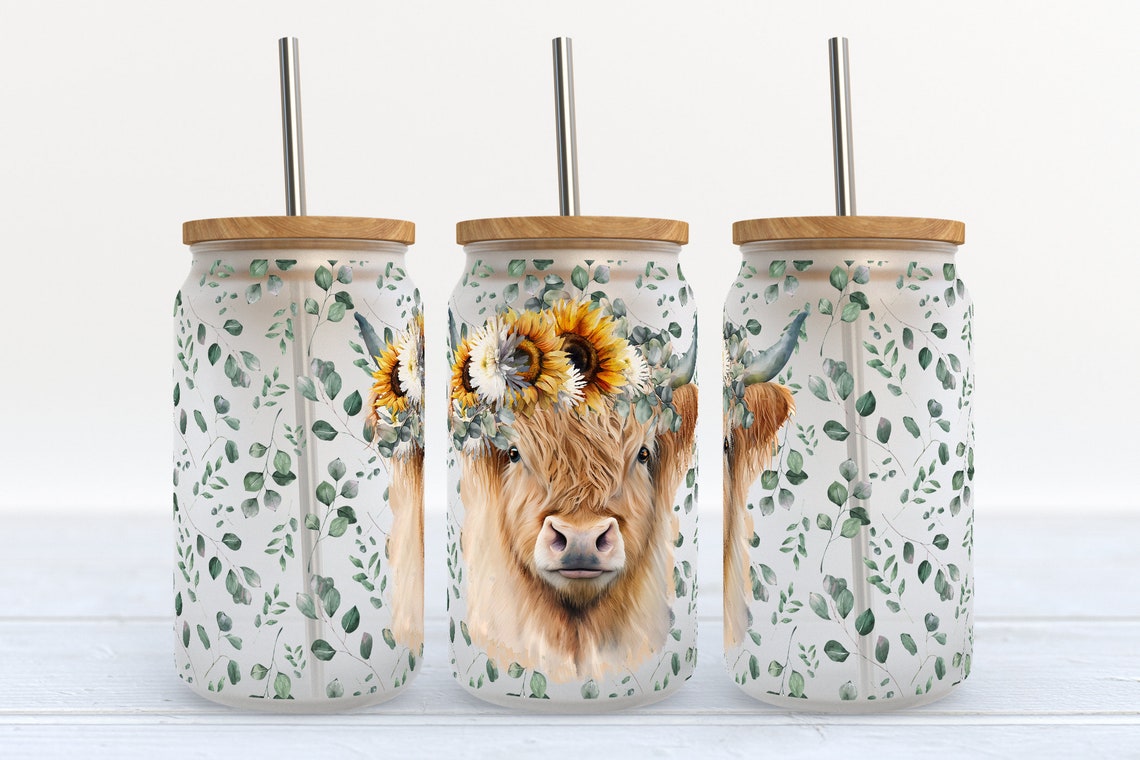 Amoureux des vaches des Highlands Canette en verre Highland Cow 0624