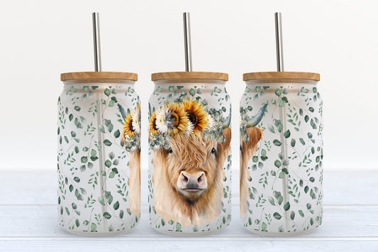 Amoureux des vaches des Highlands Canette en verre Highland Cow 0624