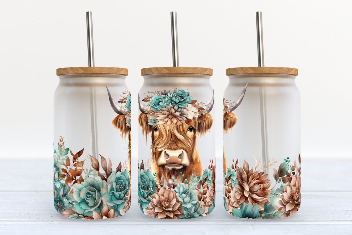 Amoureux des vaches des Highlands Canette en verre Highland Cow 0624